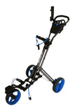 Qwik-Fold Golf Push Cart 3 Wheel w/ 360 Rotating Front Wheel, with Foot Brake, Umbrella Holder, Cup Holder, & Storage Compartment