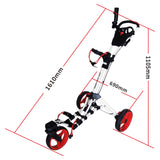 Qwik-Fold Golf Push Cart 3 Wheel w/ 360 Rotating Front Wheel, with Foot Brake, Umbrella Holder, Cup Holder, & Storage Compartment