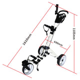 Qwik-Fold Golf Push Cart 3 Wheel w/ 360 Rotating Front Wheel, with Foot Brake, Umbrella Holder, Cup Holder, & Storage Compartment