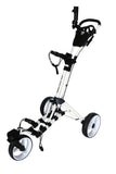 Qwik-Fold Golf Push Cart 3 Wheel w/ 360 Rotating Front Wheel, with Foot Brake, Umbrella Holder, Cup Holder, & Storage Compartment