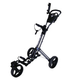 Qwik-Fold Golf Push Cart 3 Wheel w/ 360 Rotating Front Wheel, with Foot Brake, Umbrella Holder, Cup Holder, & Storage Compartment