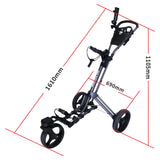Qwik-Fold Golf Push Cart 3 Wheel w/ 360 Rotating Front Wheel, with Foot Brake, Umbrella Holder, Cup Holder, & Storage Compartment