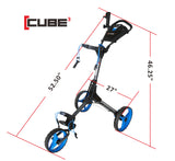 CUBE CART 3 Wheel Push Pull Golf Cart - Two Step Open/Close - Smallest Folding Lightweight Golf Cart in The World